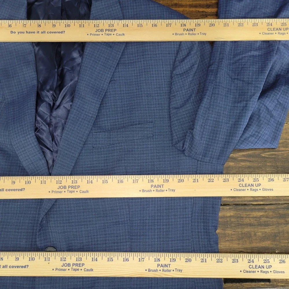 Calvin Klein Men's Sport Coat‎ Blazer Two Button Navy Blue Checked Wool Size 44R